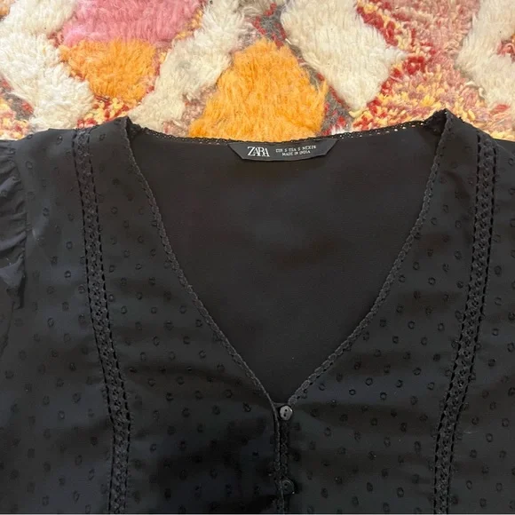 Zara | Black Ruffled Blouse - Picture 4 of 6
